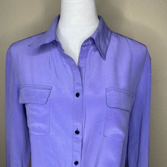 ANTONIO MELANI 100% Silk Purple Collared Button Tie Front Long Sleeve Blouse L - Picture 2 of 11